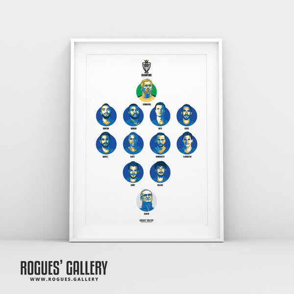 Premier League Champions Team 2016 - TWO Versions - Leicester City - A0, A1 or A3 Print