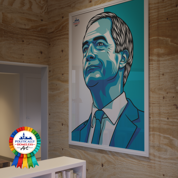 Nigel Farage Reform UK Leader modern portrait A0 print union flag politically homeless art