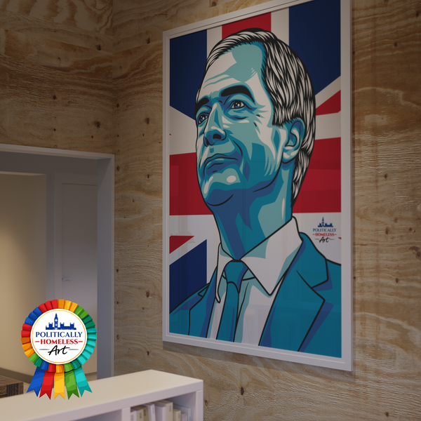 Nigel Farage Reform UK Leader modern portrait A0 print union flag politically homeless art