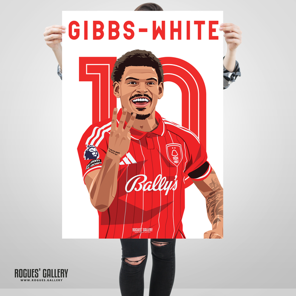 Morgan Gibbs-White Nottingham Forest hat trick celebration poster close up