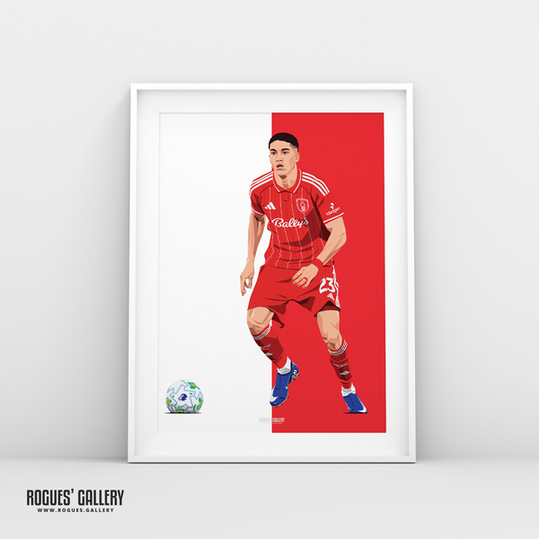Jair Cunha Nottingham Forest defender red A3 print Brazil