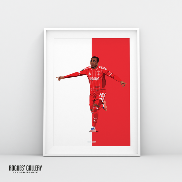 Arnaud Kalimuendo Nottingham Forest French striker red A3 print City Ground