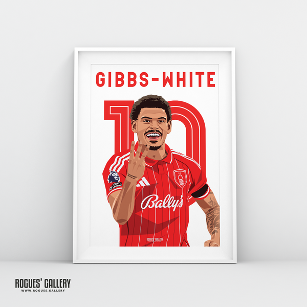 Morgan Gibbs-White Nottingham Forest hat trick celebration A3 print close up