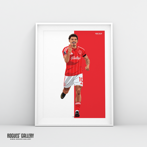 Morgan Gibbs-White Nottingham Forest hat trick celebration A3 print Red City Ground