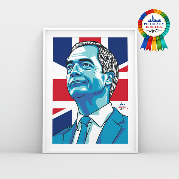 Nigel Farage Reform UK Leader modern portrait A3 print union flag politically homeless art