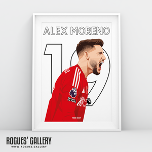 Alex Moreno Nottingham Forest wing back 19 A3 print scream 