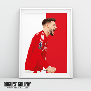 Alex Moreno Nottingham Forest wing back A3 print scream 