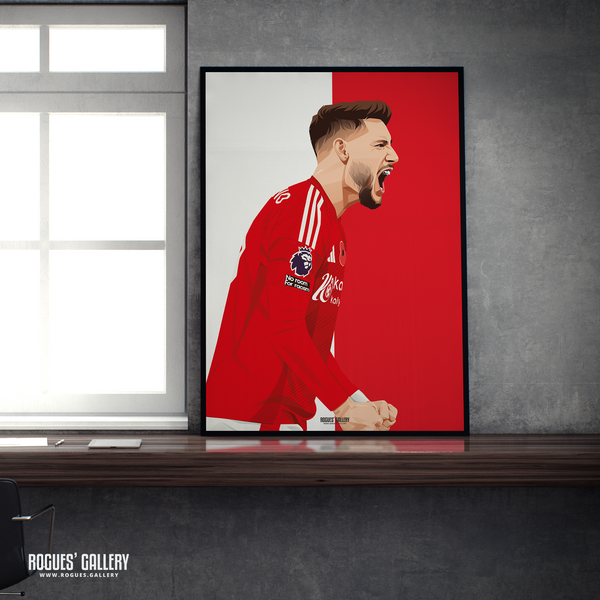 Alex Moreno Nottingham Forest wing back A2 print scream 