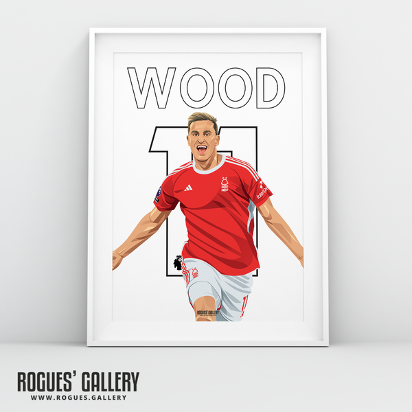 Chris Wood Nottingham Forest 11 striker A3 print goal celebration