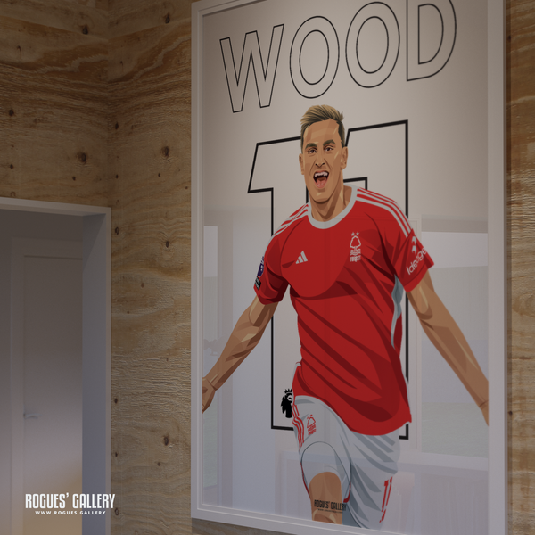 Chris Wood Nottingham Forest memorabilia 11 striker signed poster goal celebration