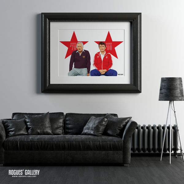 Brian Clough & Peter Taylor: Munich & Madrid  - The Legendary Nottingham Forest Management Team - A0, A2, A1 or A3 Pop Art Prints