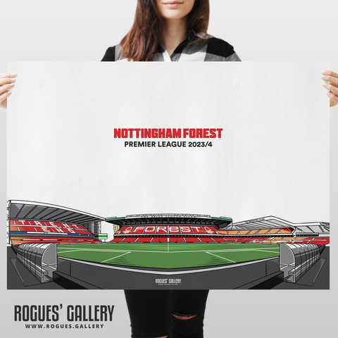 Nottingham Forest City Ground Panorama 2023/24 Hallowed Ground A1 Designed To Be Signed