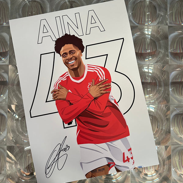 Ola Aina Nottingham Forest 43 signed A3 print