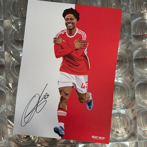 Ola Aina Nottingham Forest full back signed A3 print red