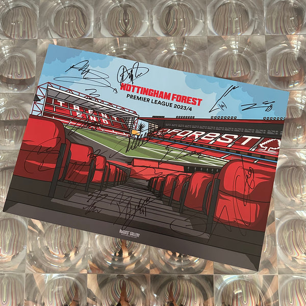 Nottingham Forest signed A3 print City Ground 2023/24 Hallowed Ground Designed To Be Signed