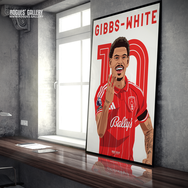 Morgan Gibbs-White Nottingham Forest hat trick celebration A1 print close up
