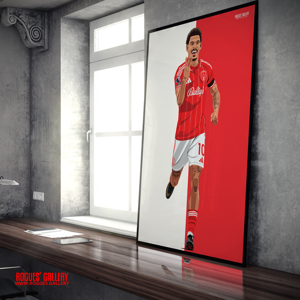 Morgan Gibbs-White Nottingham Forest hat trick celebration A1 print Red City Ground