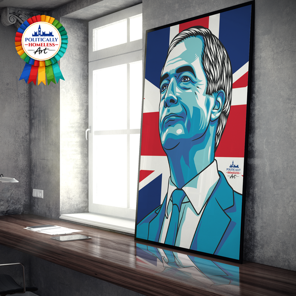 Nigel Farage Reform UK Leader modern portrait A1 print union flag politically homeless art
