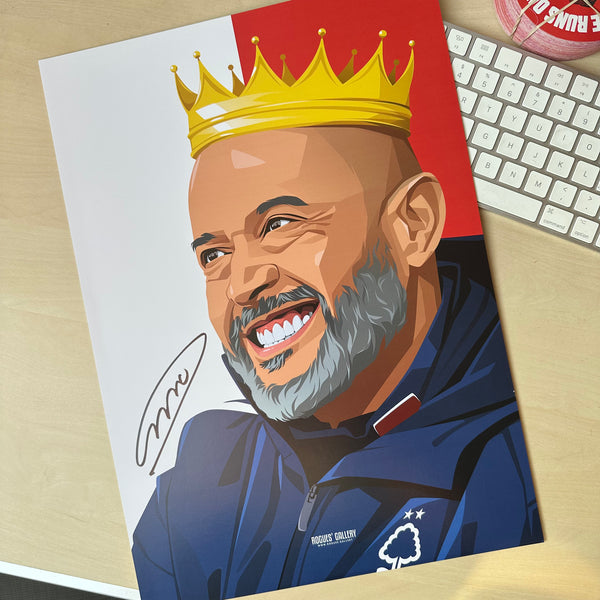 Nuno Espírito Santo Nottingham Forest head coach signed A3 print king crown
