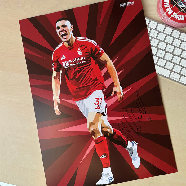 Nikola Milenkovic defender Serb Nottingham Forest signed A3 print modern art