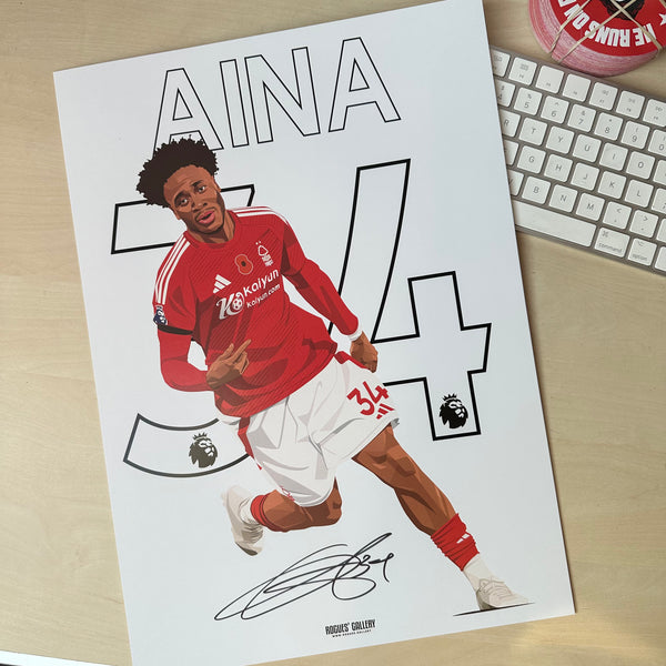 signed Ola Aina Nottingham Forest full back 34 A3 print Nigeria goal