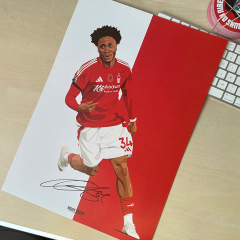 signed Ola Aina Nottingham Forest full back Reds A3 print goal celebration