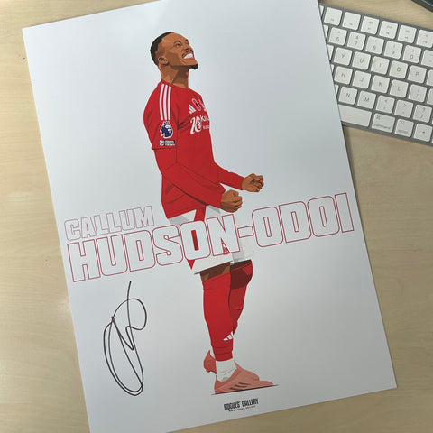 Signed Callum Hudson-Odoi Nottingham Forest winger A3 print NFFC