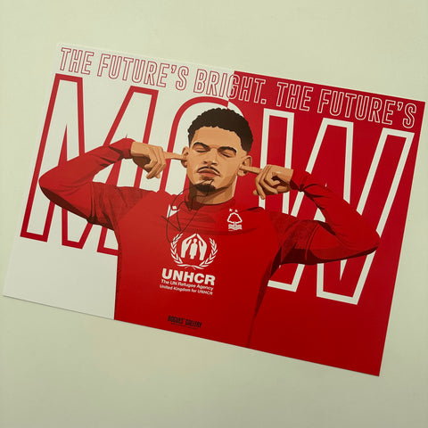 Morgan Gibbs-White Signed A3 print Future's bright NOTTINGHAM FOREST 