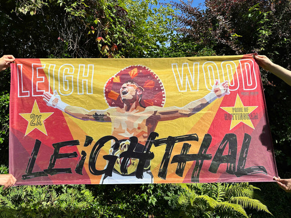 Leigh Wood 2x World boxing champion flag Leighthal featherweight boxer