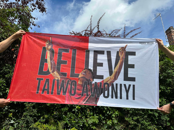 Taiwo Awoniyi Nottingham Forest striker flag Believe goal