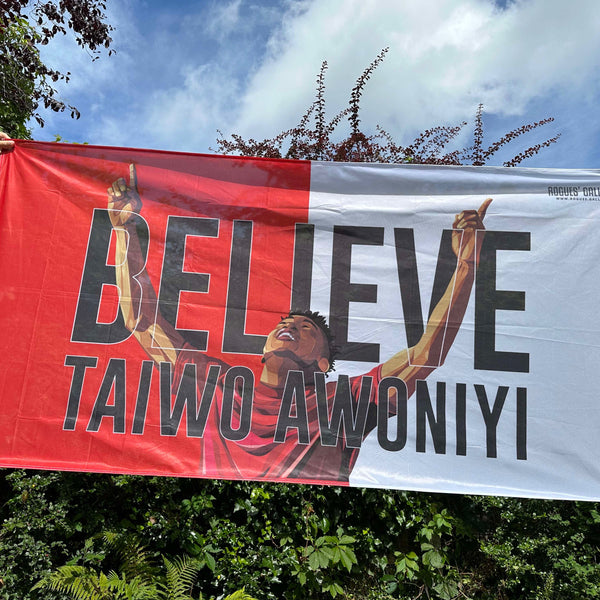 Taiwo Awoniyi signed Nottingham Forest memorabilia striker flag Believe goal