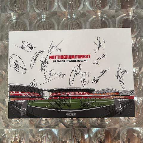 Signed Nottingham Forest City Ground Panorama 2023/24 Hallowed Ground A3 Designed To Be Signed