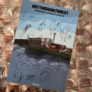 signed Nottingham Forest City Ground 2023/24 Trent A3 Designed To Be Signed rare