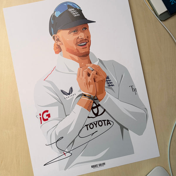 Jordan Cox signed England cricket print by Rogues' Gallery – close-up of the signature