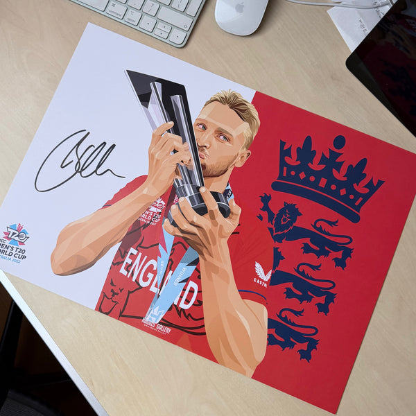 Jos Buttler lifting the trophy - England T20 World Champions 2022 - Signed A3 Print