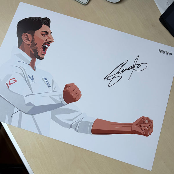 Shoaib Bashir - England Cricket Star - Signed A3 Ashes Tour Prints