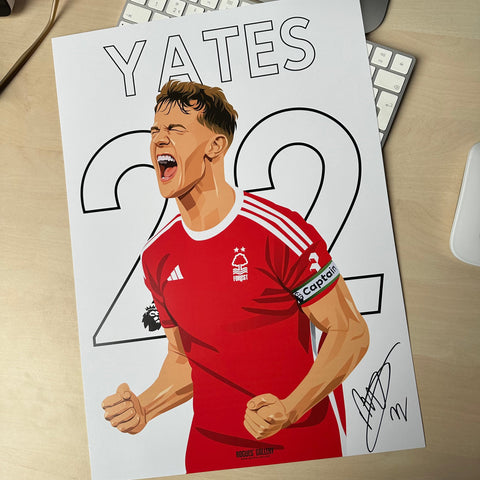 Ryan Yates 22 Nottingham Forest signed A3 print midfield