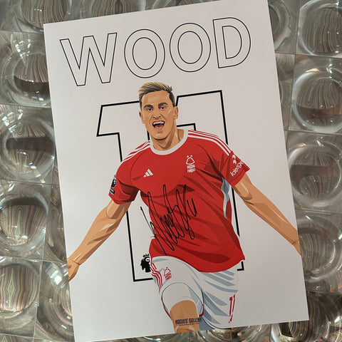 Chris Wood Nottingham Forest 11 striker signed A3 print goal celebration