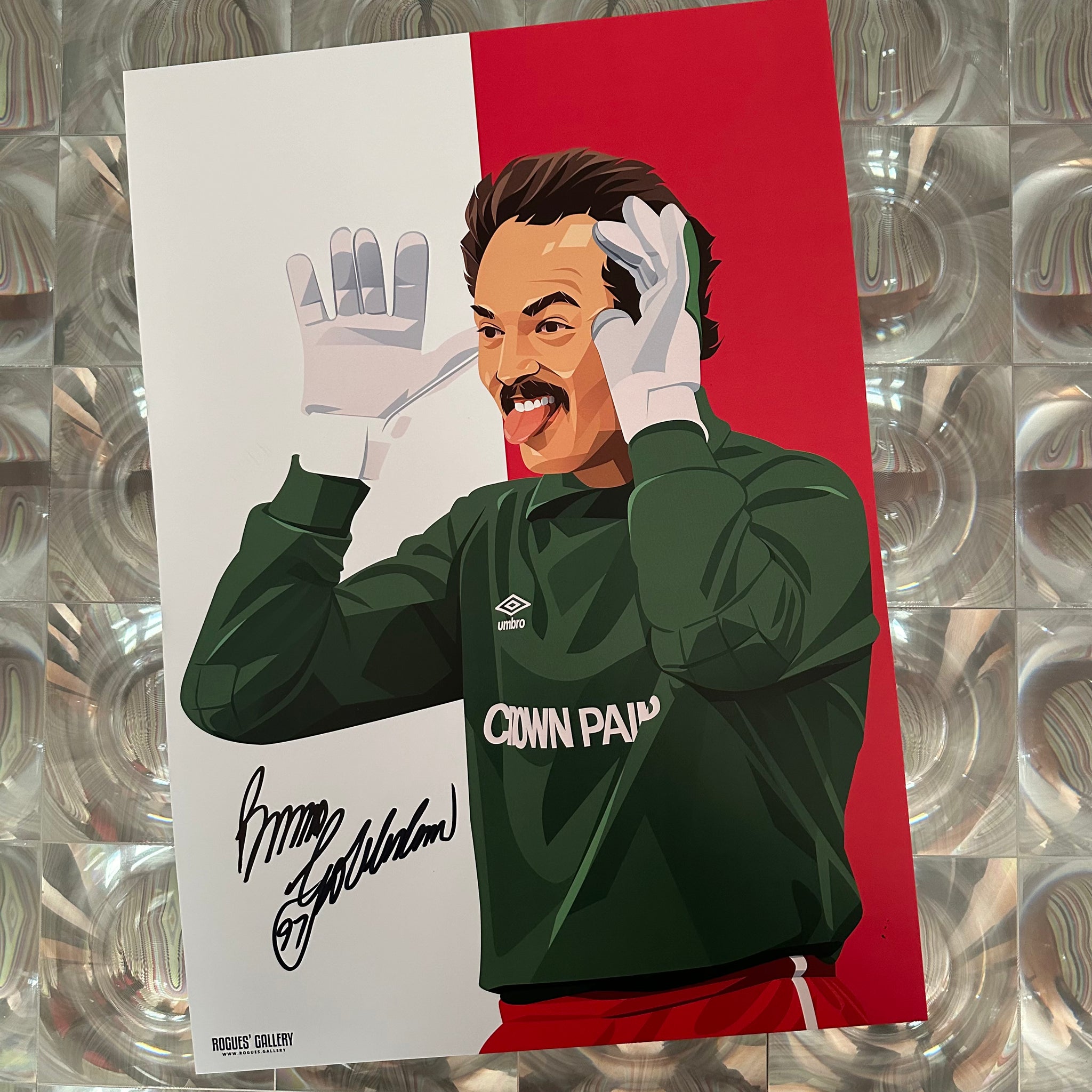 Bruce Grobbelaar Liverpool goalkeeper clown signed A3 print South Africa scandal