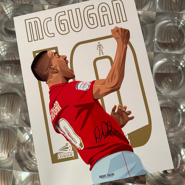 Lewis McGugan Nottingham Forest signed A3 print free kick
