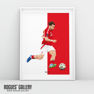 Jota Silva Nottingham Forest forward Red City Ground A3 print