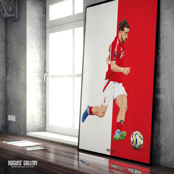 Jota Silva Nottingham Forest forward Red City Ground A1 print