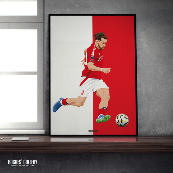 Jota Silva Nottingham Forest forward Red City Ground A2 print