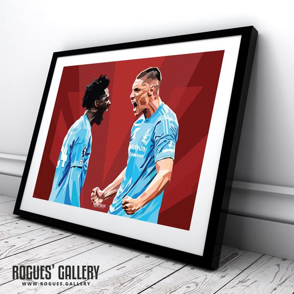 Nikola Milenkovic Ola Aina Nottingham Forest A2 print celebrate Anfield