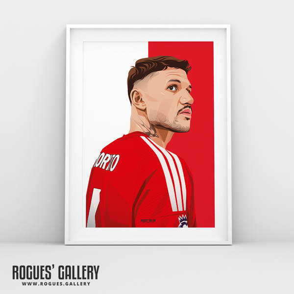 Morato Nottingham Forest centre half Red A3 print