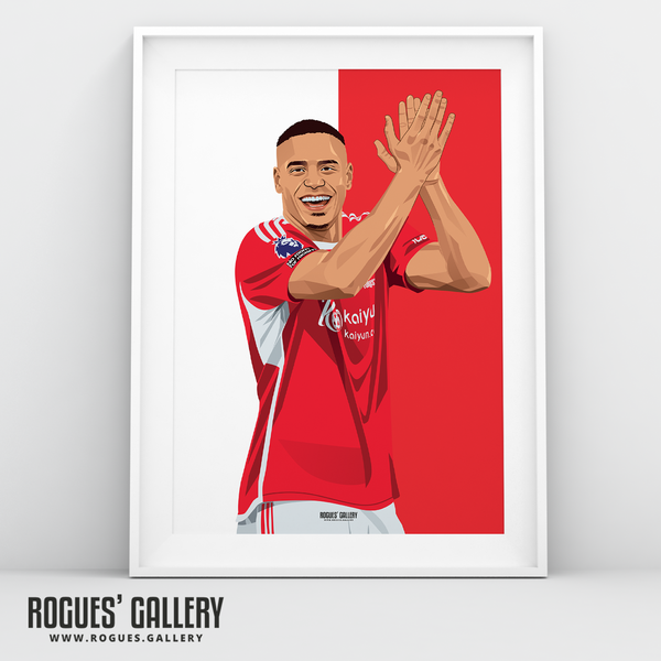 Murillo Nottingham Forest Red A3 print defender Brazil