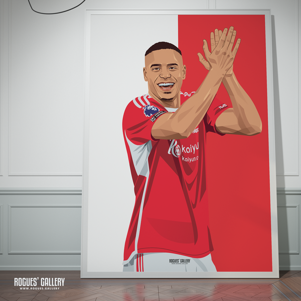 Murillo Nottingham Forest Red A0 print defender Brazil