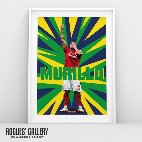 Murillo Nottingham Forest goal celebration A3 print Brazil colours