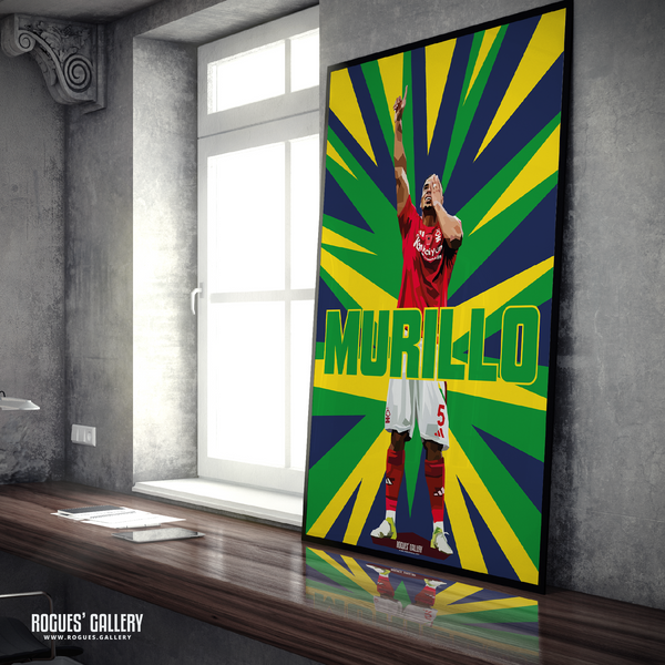 Murillo Nottingham Forest goal celebration A1 print Brazil colours