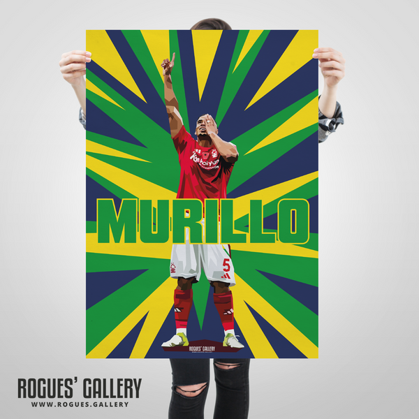 Murillo signed Nottingham Forest memorabilia goal celebration poster Brazil colours